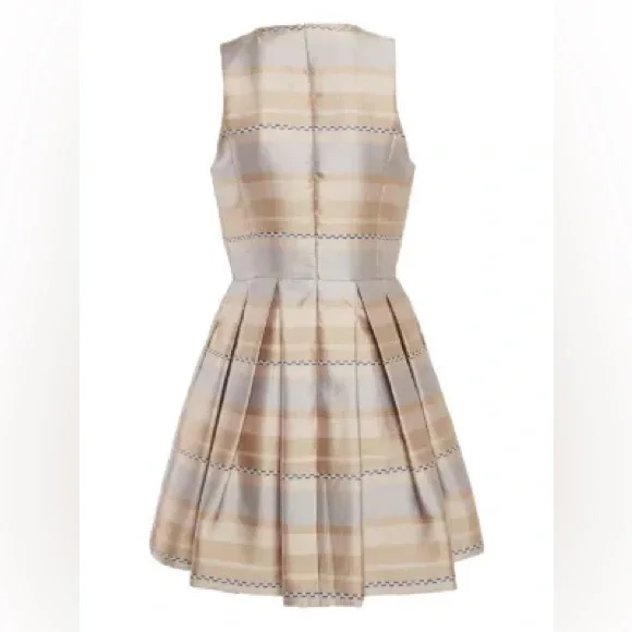 Armani Exchange Beige Taffeta Pleated Fit and Flare Tea Dress Size 6 - Picture 2 of 6